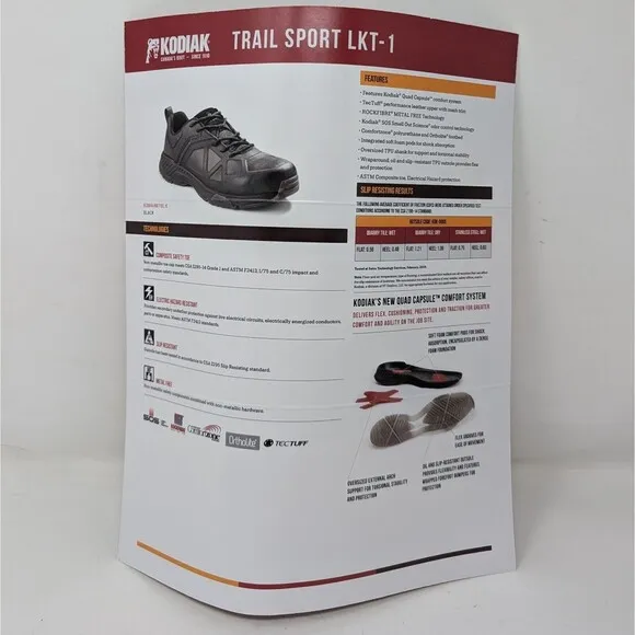 Kodiak LKT1 Composite Safety Toe Men's Size 7.5 Trail Sport Black Leather Shoes