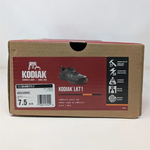 Kodiak LKT1 Composite Safety Toe Men's Size 7.5 Trail Sport Black Leather Shoes