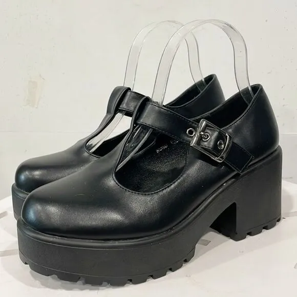 Koi Footwear Sai Mary Janes T-Strap Womens Shoes Sz 7 Black Buckle Faux leather