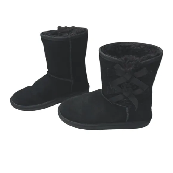 Koolaburra by UGG | Black Victoria Short Boot Toddler Girls Leather Faux Fur 2