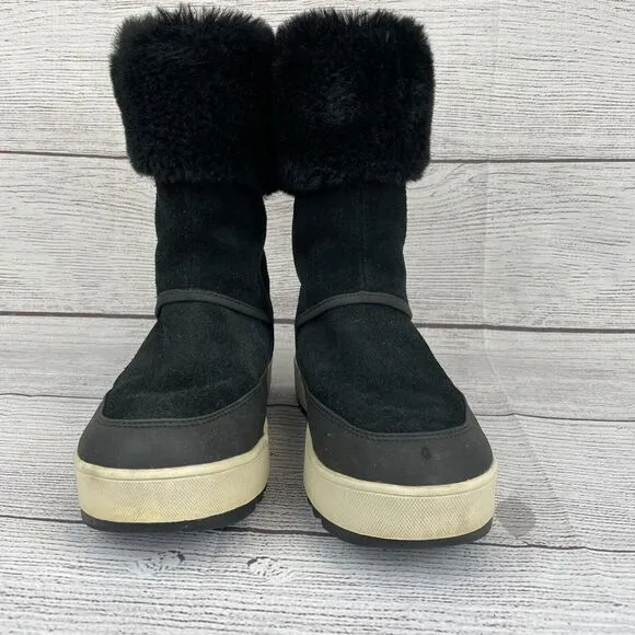 Koolaburra by UGG Tynlee 1105889 Black Suede Waterproof Faux Fur 8” Boots Size 7