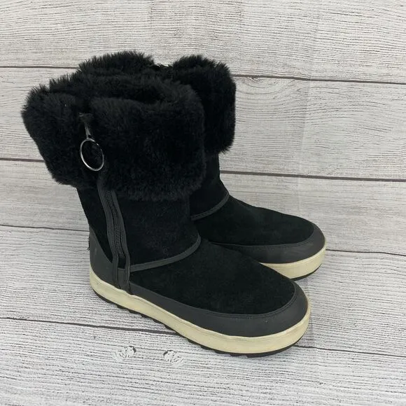 Koolaburra by UGG Tynlee 1105889 Black Suede Waterproof Faux Fur 8” Boots Size 7