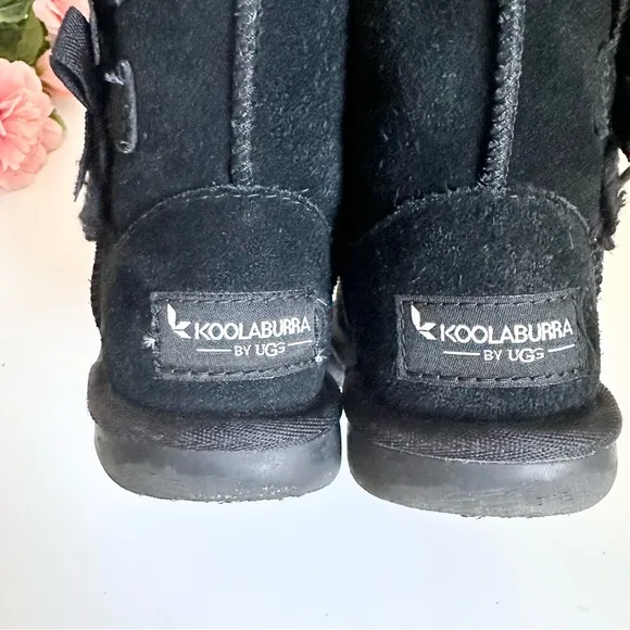 Koolaburra by UGG Victoria Black Suede Leather Side Bow Toddler Girl Short Boots