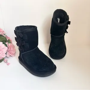 Koolaburra by UGG Victoria Black Suede Leather Side Bow Toddler Girl Short Boots