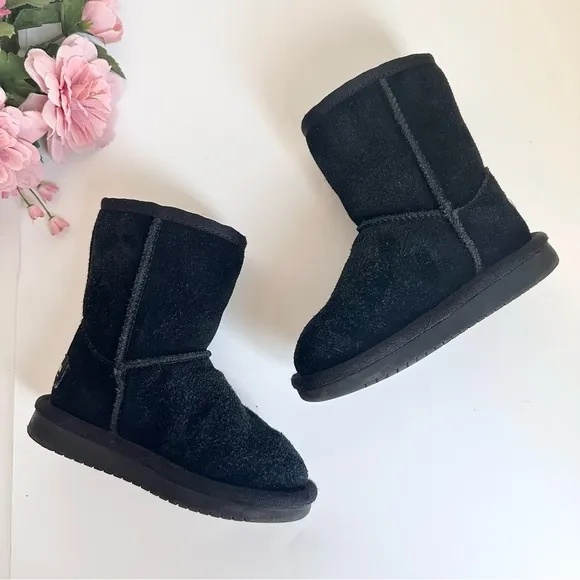 Koolaburra by UGG Victoria Black Suede Leather Side Bow Toddler Girl Short Boots