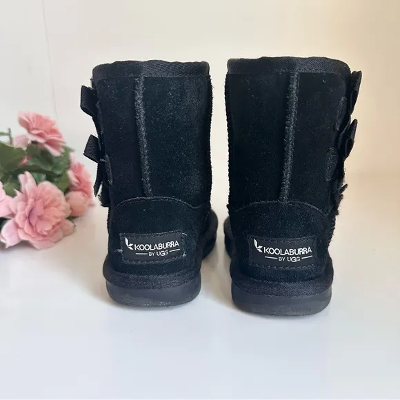 Koolaburra by UGG Victoria Black Suede Leather Side Bow Toddler Girl Short Boots