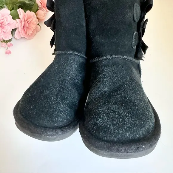 Koolaburra by UGG Victoria Black Suede Leather Side Bow Toddler Girl Short Boots