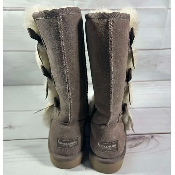 Koolaburra by UGG Victoria Tall Gray Suede Boots with Fur Pom Bows Winter‎