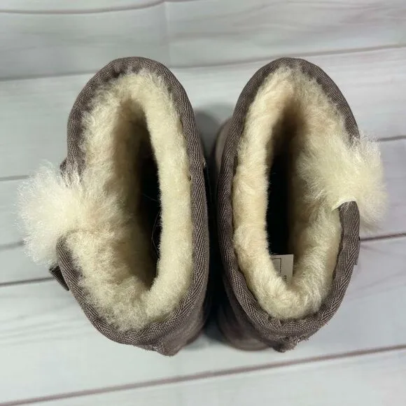 Koolaburra by UGG Victoria Tall Gray Suede Boots with Fur Pom Bows Winter‎
