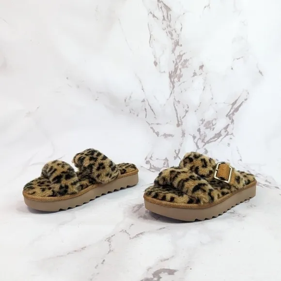 Koolaburra Ugg 5 Women Furrah Slide Shoes Sandal Furr Animal Leopard Vegan Faux