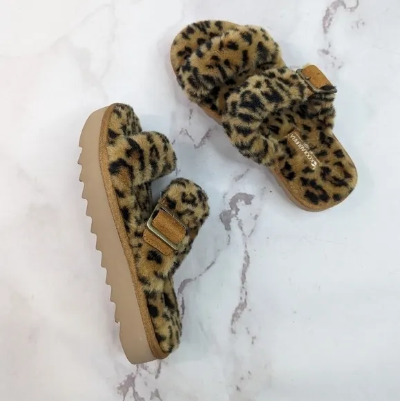 Koolaburra Ugg 5 Women Furrah Slide Shoes Sandal Furr Animal Leopard Vegan Faux