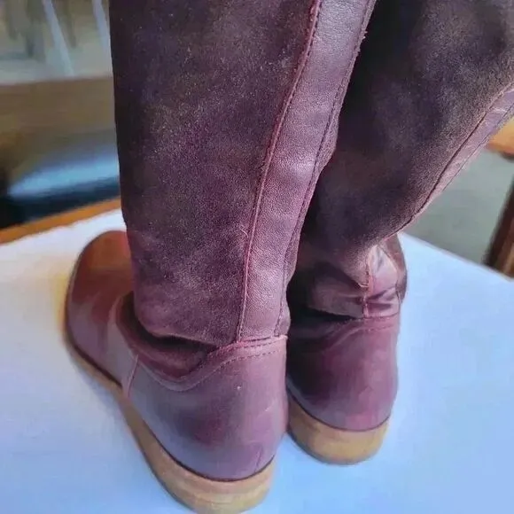 Kork Ease Riding Boots Womens 6.5 Rue Burgundy Leather Suede Tall Knee High