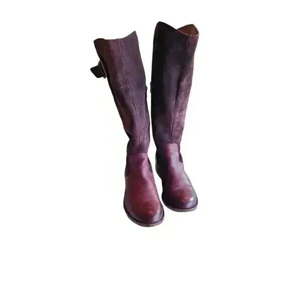 Kork Ease Riding Boots Womens 6.5 Rue Burgundy Leather Suede Tall Knee High
