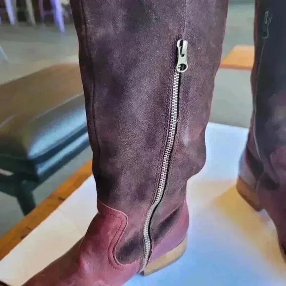 Kork Ease Riding Boots Womens 6.5 Rue Burgundy Leather Suede Tall Knee High