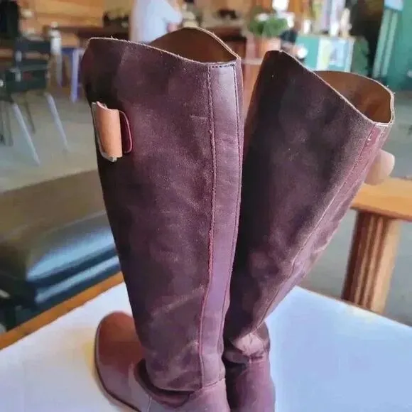 Kork Ease Riding Boots Womens 6.5 Rue Burgundy Leather Suede Tall Knee High