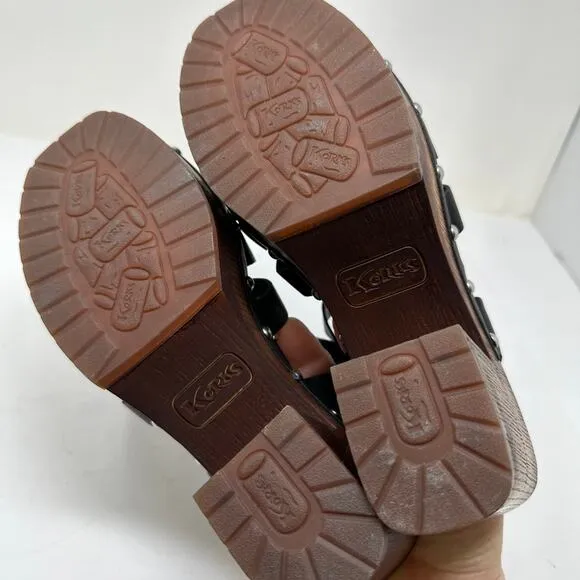Korks By Kork-Ease Whitney Platform Sandals Women's Size 8 Black Faux Leather