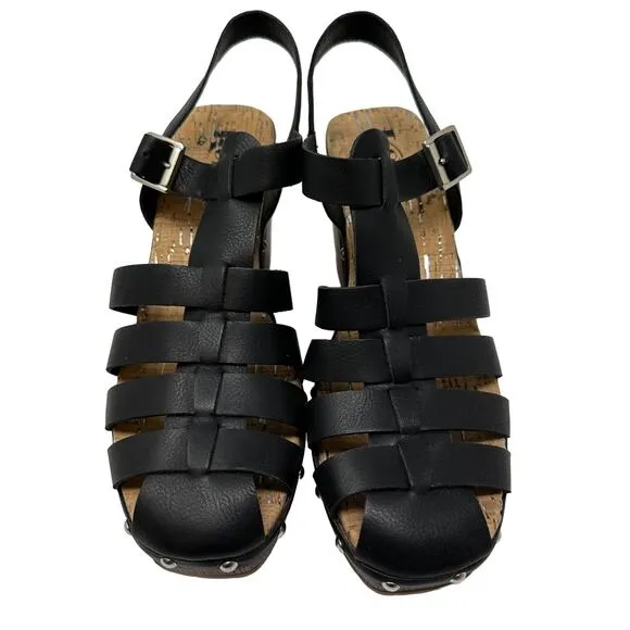 Korks By Kork-Ease Whitney Platform Sandals Women's Size 8 Black Faux Leather