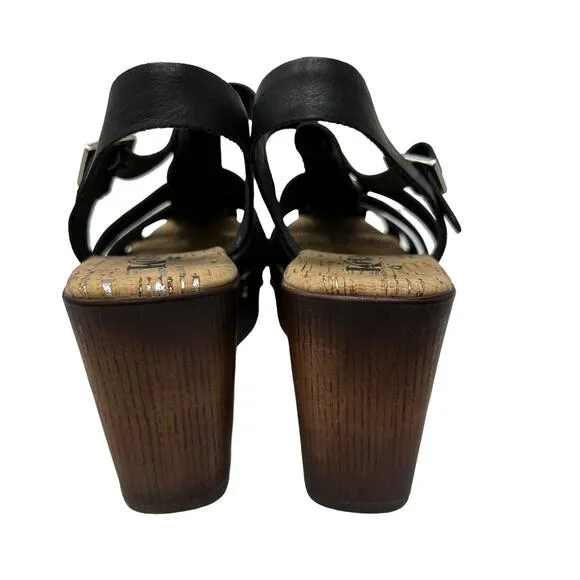 Korks By Kork-Ease Whitney Platform Sandals Women's Size 8 Black Faux Leather