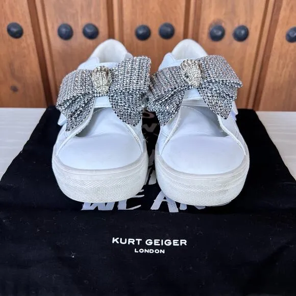 Kurt Geiger Mini Laney Bow Crystal Girls Shoes Velcro Slip On, Size 1 M‎