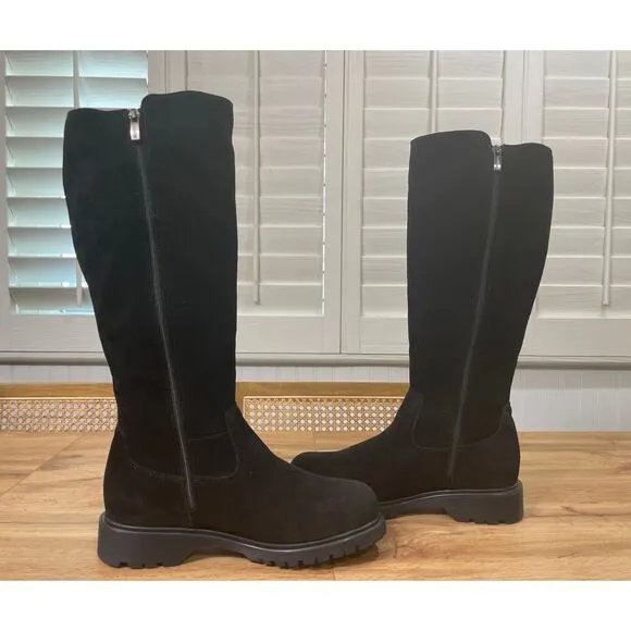 La Canadienne Helene Genuine Shearling Waterproof Black Suede Boot Size 8.5 NWOB