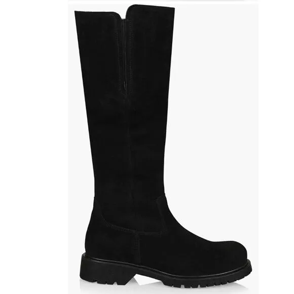 La Canadienne Helene Genuine Shearling Waterproof Black Suede Boot Size 8.5 NWOB