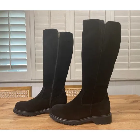 La Canadienne Helene Genuine Shearling Waterproof Black Suede Boot Size 8.5 NWOB