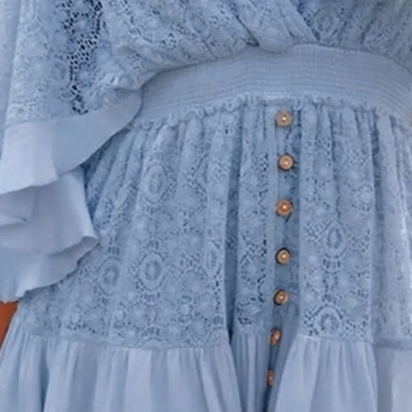 Lace Adoration Cutout Mini Dress - Blue