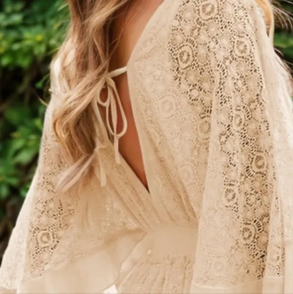 Lace Adoration Cutout Mini Dress - Cream