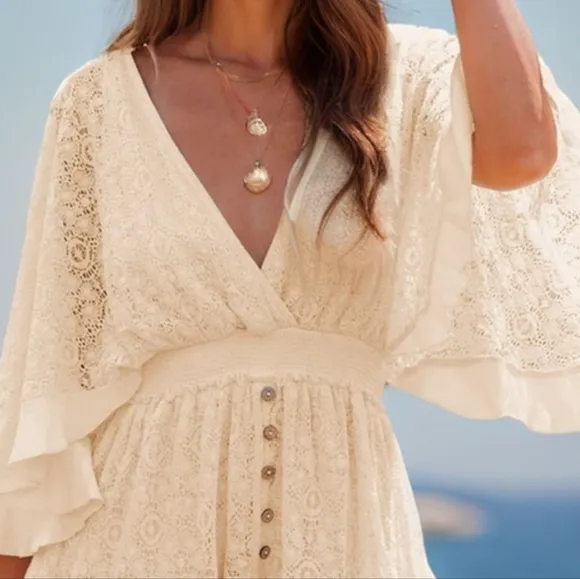 Lace Adoration Cutout Mini Dress - Cream