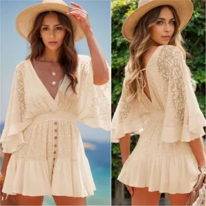 Lace Adoration Cutout Mini Dress - Cream