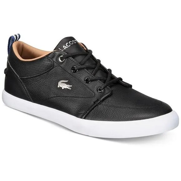 Lacoste Mens Bayliss Black Faux Leather Low Top Trainers Sneakers Shoes New