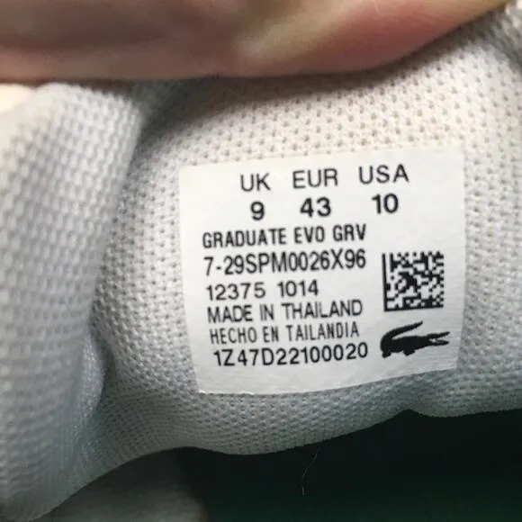 Lacoste Shoes Graduate Evo GRV Trainers Sneaker White Men's 10 Sport Tennis Shoe