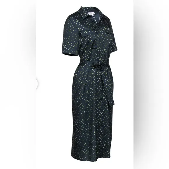 Lafayette 148 Doha Navy &amp; Green Polka Dot Shirt Dress Size M