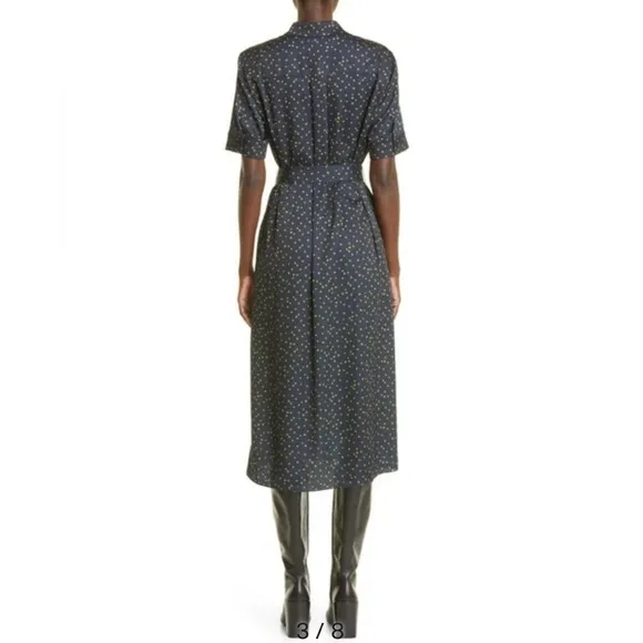 Lafayette 148 Doha Navy &amp; Green Polka Dot Shirt Dress Size M