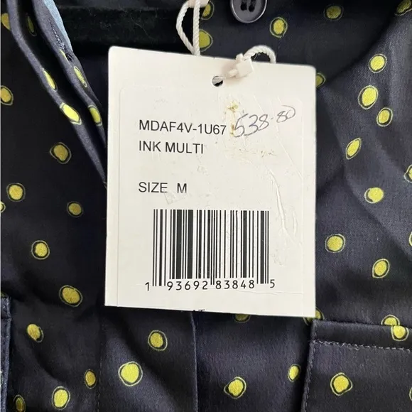 Lafayette 148 Doha Navy &amp; Green Polka Dot Shirt Dress Size M