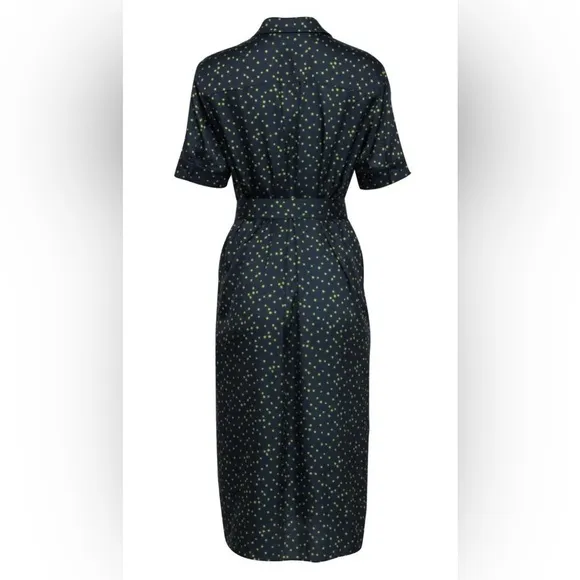 Lafayette 148 Doha Navy &amp; Green Polka Dot Shirt Dress Size M