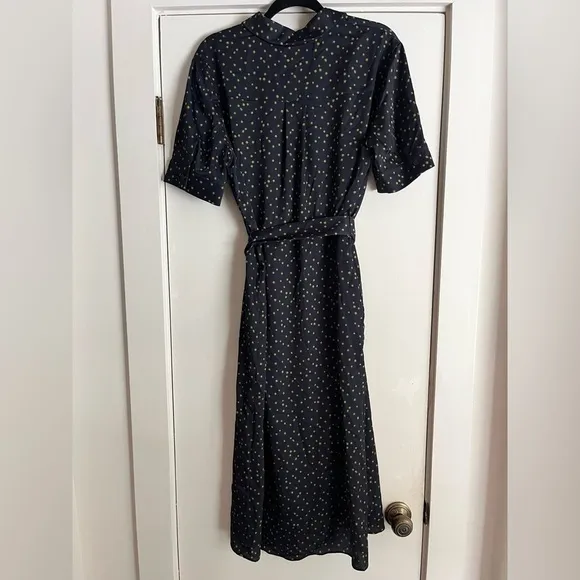 Lafayette 148 Doha Navy &amp; Green Polka Dot Shirt Dress Size M