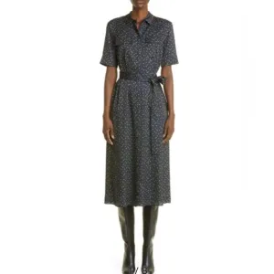 Lafayette 148 Doha Navy &amp; Green Polka Dot Shirt Dress Size M