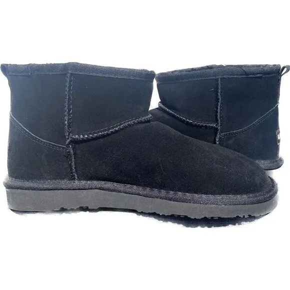 Lamo Black Suede Faux Fur Lined Comfort Short Ankle Boots Shoes WomenSZ 8M NWT
