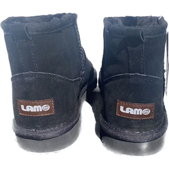 Lamo Black Suede Faux Fur Lined Comfort Short Ankle Boots Shoes WomenSZ 8M NWT