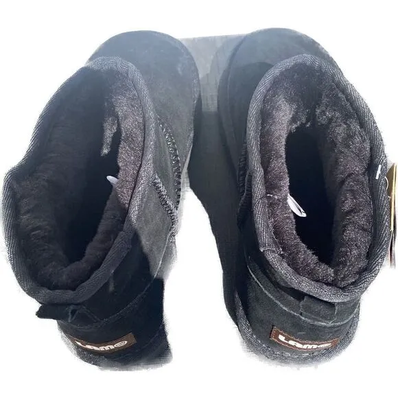Lamo Black Suede Faux Fur Lined Comfort Short Ankle Boots Shoes WomenSZ 8M NWT