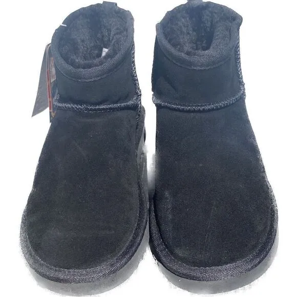 Lamo Black Suede Faux Fur Lined Comfort Short Ankle Boots Shoes WomenSZ 8M NWT