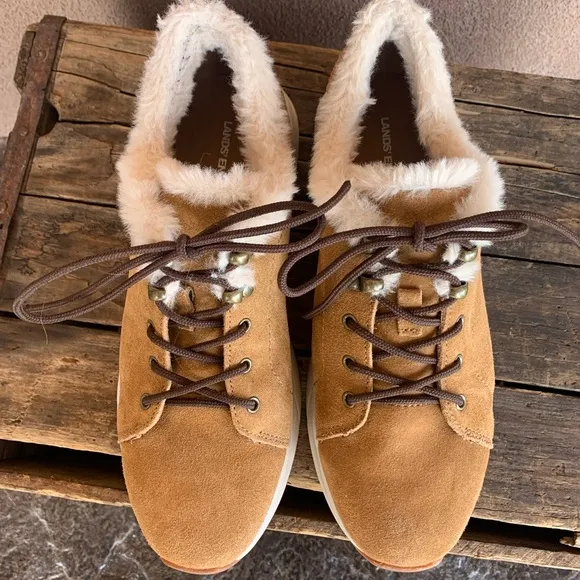 Lands’ End Suede Faux Fur Sneakers