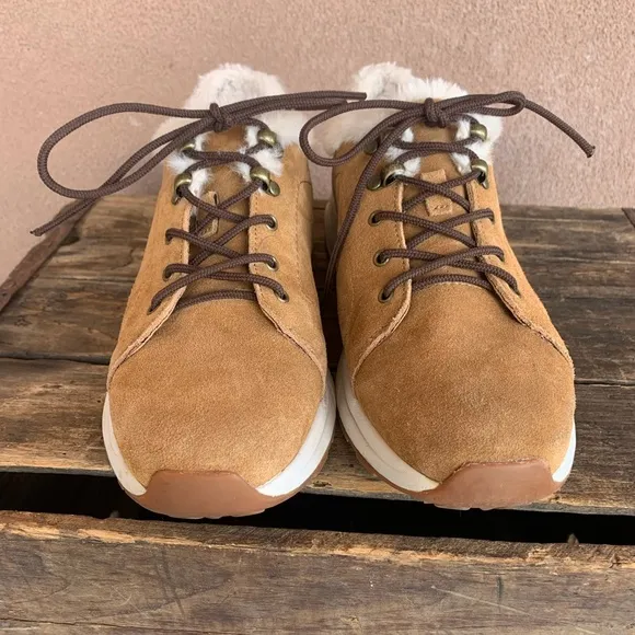 Lands’ End Suede Faux Fur Sneakers