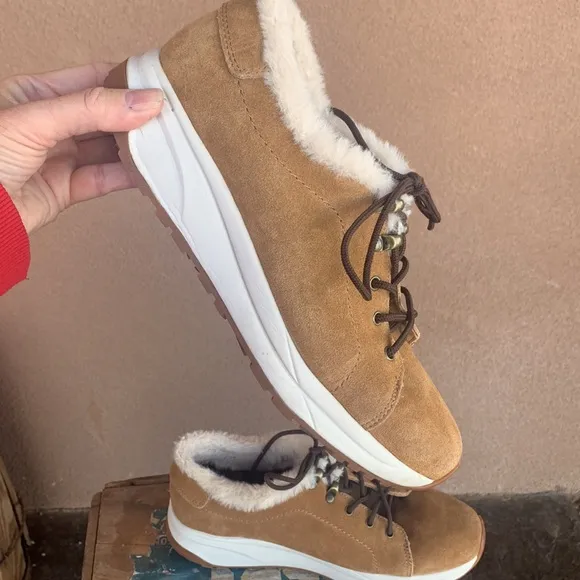 Lands’ End Suede Faux Fur Sneakers