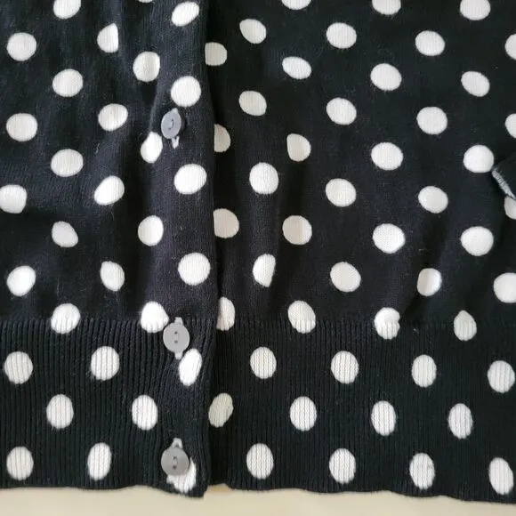 Lands' End Women's Black/Ivory Dot Long Sleeve Cardigan NWOT