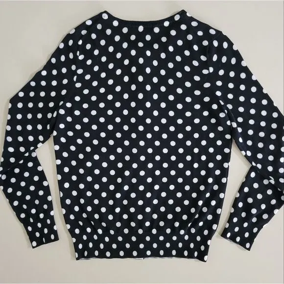 Lands' End Women's Black/Ivory Dot Long Sleeve Cardigan NWOT