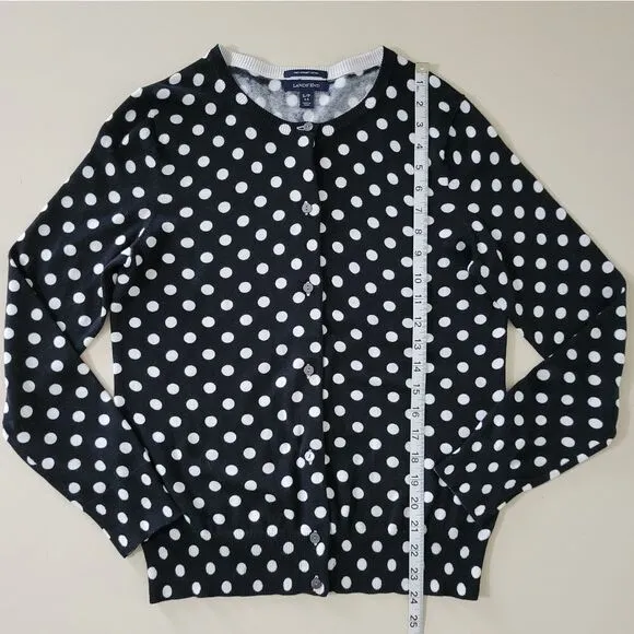 Lands' End Women's Black/Ivory Dot Long Sleeve Cardigan NWOT