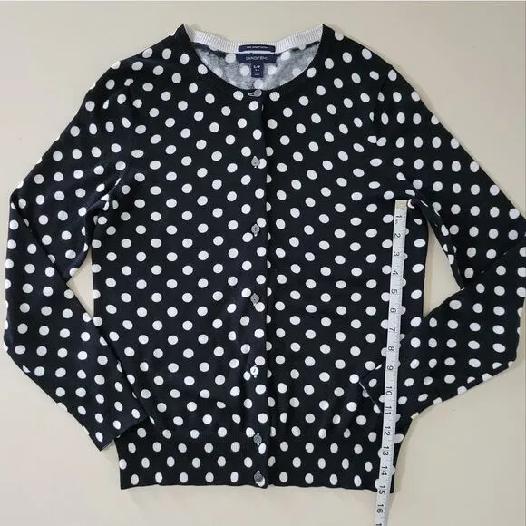 Lands' End Women's Black/Ivory Dot Long Sleeve Cardigan NWOT