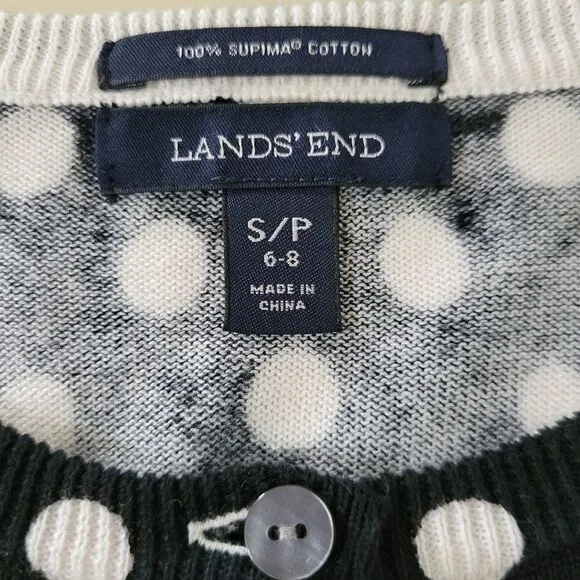 Lands' End Women's Black/Ivory Dot Long Sleeve Cardigan NWOT